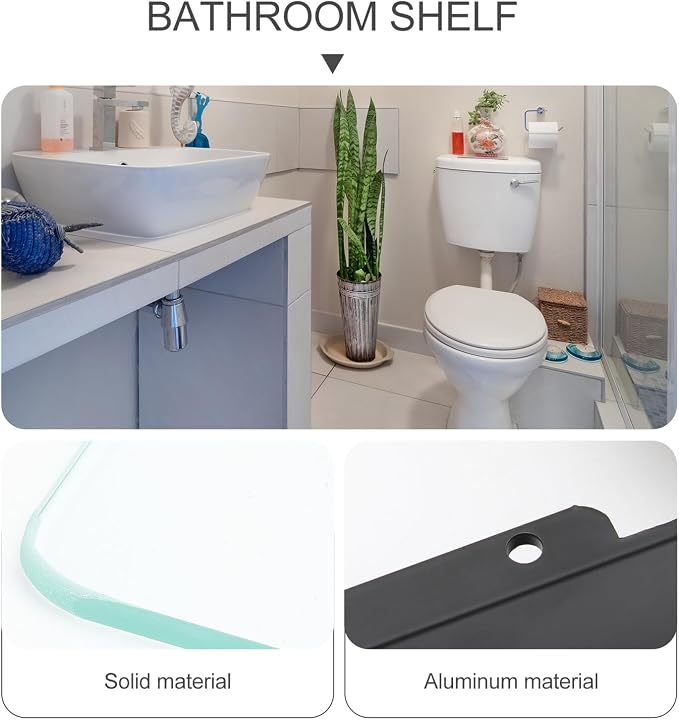 Bathroom Glass Shelf Floating Wall Rack Black Corner Organizer - Image 9