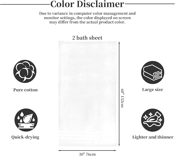 Cotton Bath Towel – Large 30x60 Inches, Thick & Absorbent Towel - Image 7