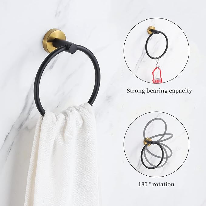 Bathroom Hardware Set Black and Gold，Towel Bar Set Including 2pcs 16inch Towel - Image 5