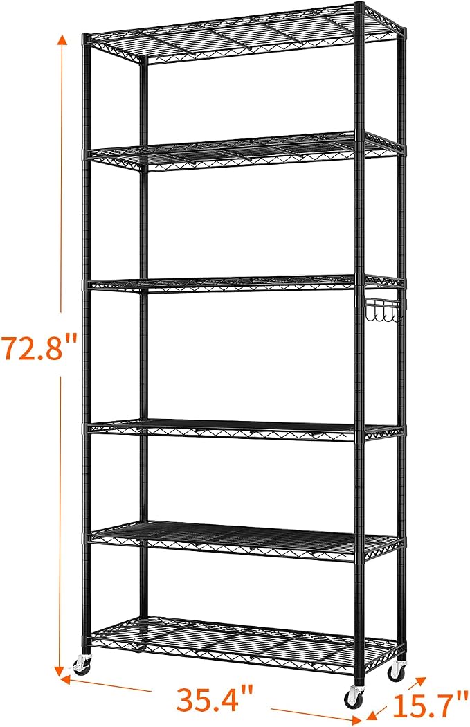 6 Tier Storage Racks Shelving, Heavy Steel Pantry Shelves, Adjustable Wire - Image 3