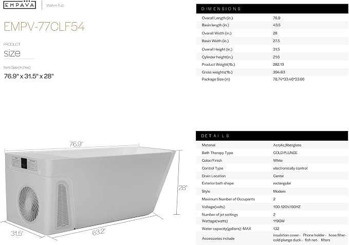 Empava Cold Plunge Tub, Professional Freestanding Smart Bathtub - Image 2