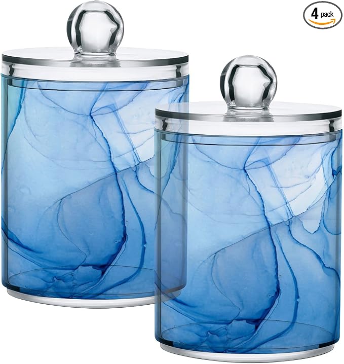 MNSRUU 4 Pack Qtip Holder Organizer Dispenser Blue Marble Fluid Art Bathroom by MNSRUU
