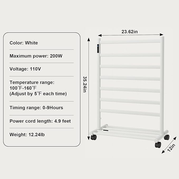 GROWNEER Upgraded Heated Towel Rack, 7 Bars Towel Warmer Rack, Wall Mounted & - Image 8