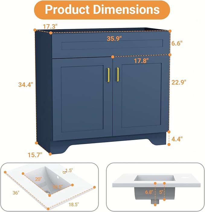 24/30/36IN Bathroom Vanities-Bathroom Sink Cabinet, Equipped Ceramic Sink - Image 2