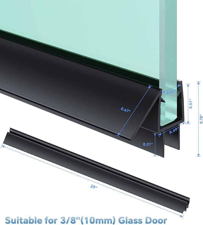 Shower Door Bottom Seal Strip, Fits 10mm Thick Glass, Prevents Leaks, Easy - Image 2
