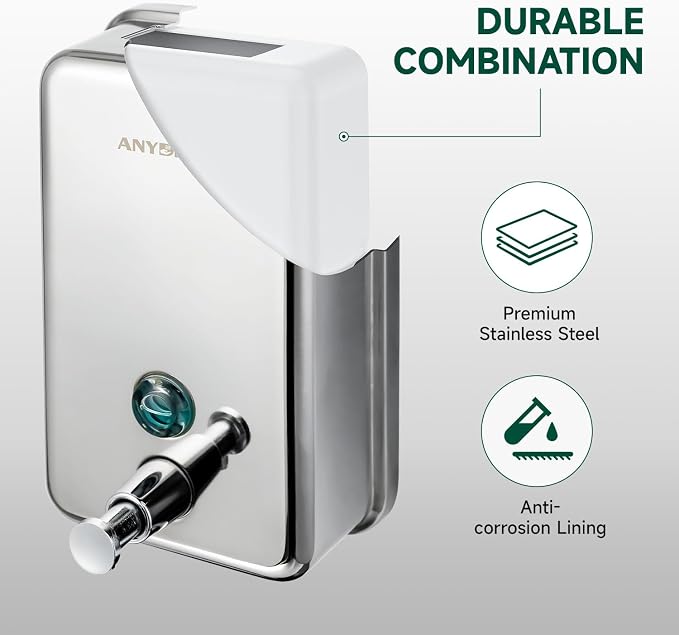 Commercial Manual Soap Dispenser, Durable Polished Stainless Steel Finish - Image 2