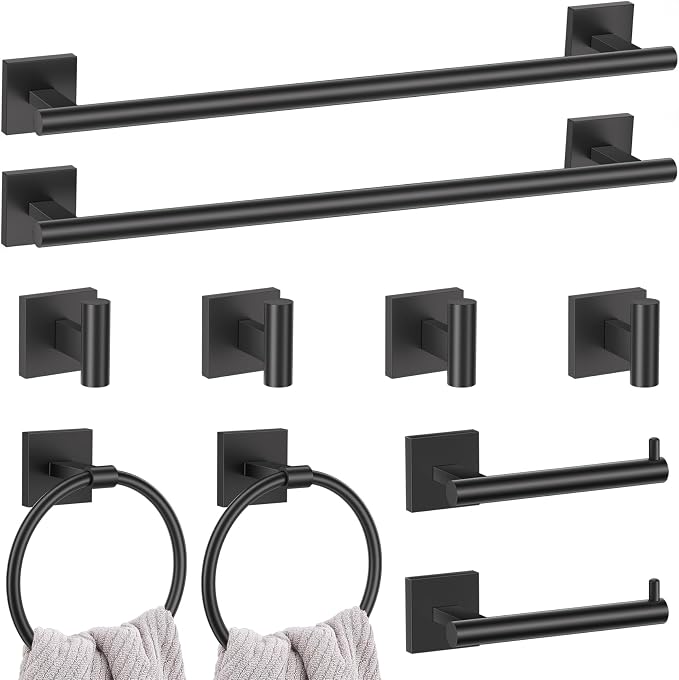 10 Pieces Black Towel Bar Set, 23.6 Inch Bathroom Accessories Set SUS304 by LairuierBathroomHardwareSet