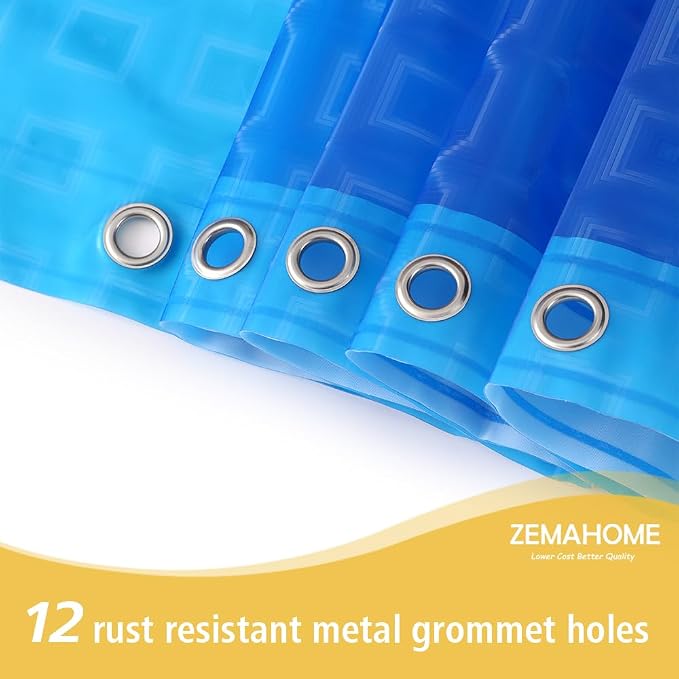 ZEMAHOMEEVA 3D Blue Geometric Plastic Shower Curtain Liner - Image 6