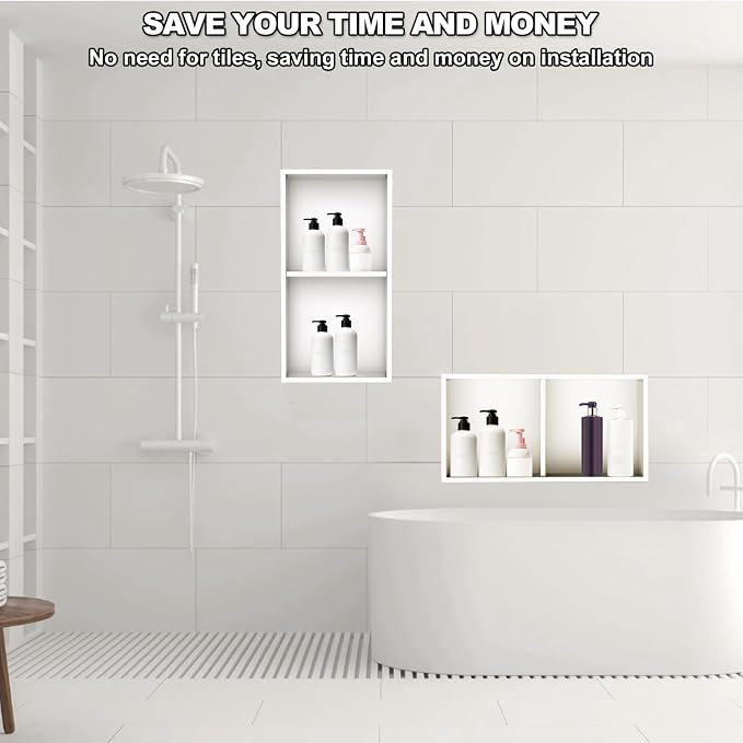 304 Stainless Steel Shower Niche Insert-Glossy White 24 x 12" No Tile Needed - Image 7