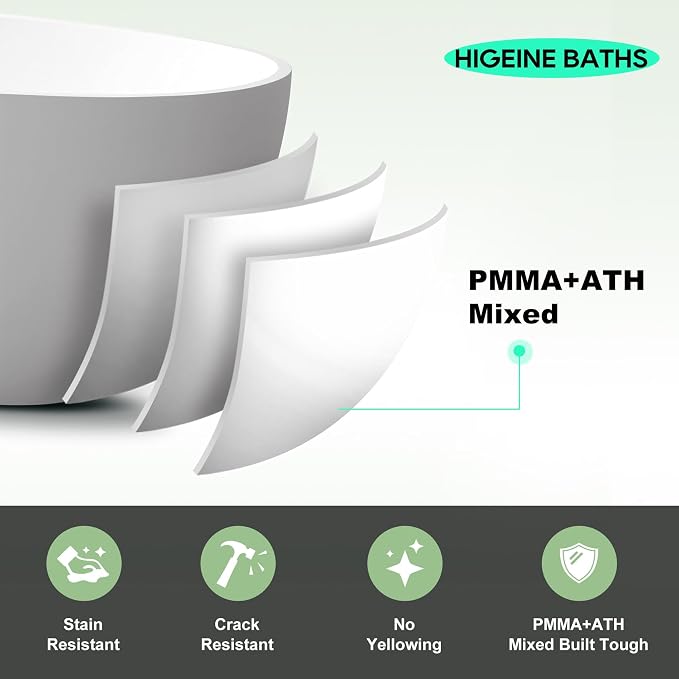 59" Premium Matte White Solid Surface Freestanding Bathtub, Upgraded Modern - Image 6