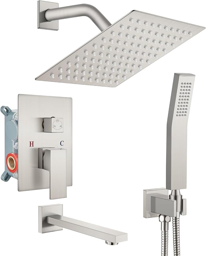 gotonovo Shower System with Tub Spout Wall Mounted Rain Shower Head and Handle by HOME