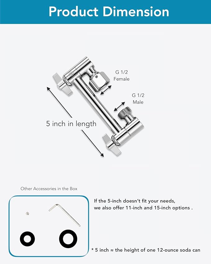 5 Inch Adjustable Shower Head Extension Arm, - Image 6