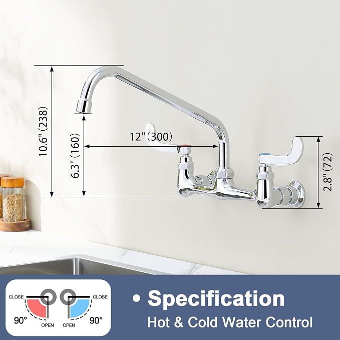 Wall Mount Commercial Sink Faucet Long Handles Wall Mounted Kitchen Faucet 8 - Image 2