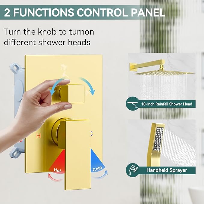 Shower Faucet Set Brushed Gold Shower System, Starbath 12" Rain Shower Head and - Image 3