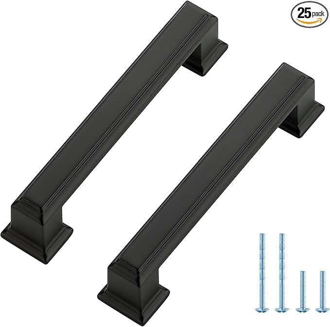Ravinte Hardware 25 Pack Matte Black Cabinet Pulls, 3-3/4 Inch Hole Center Zinc by RavinteHardware
