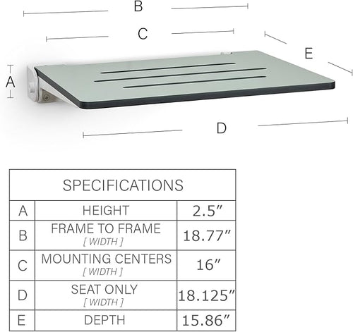 18 inch Silhouette Slimline Folding Wall Mount Shower Bench Seat, Sea Green Seat - Image 2