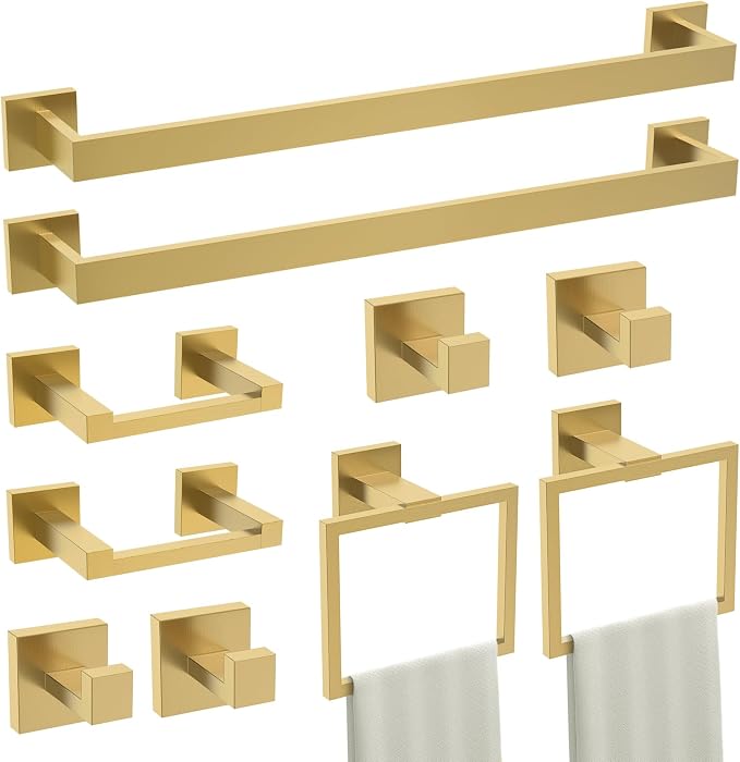 TURS 10-Piece Bathroom Hardware Accessories Set Brushed Gold Towel Bar Holder by TURS