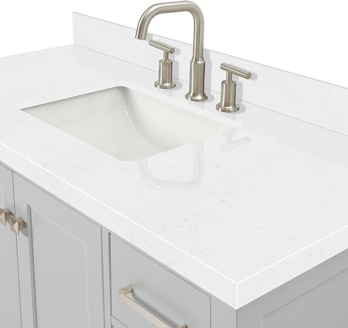ARIEL Cambridge 48" Grey Bathroom Vanity, 1.5" Edge Carrara White Quartz - Image 5