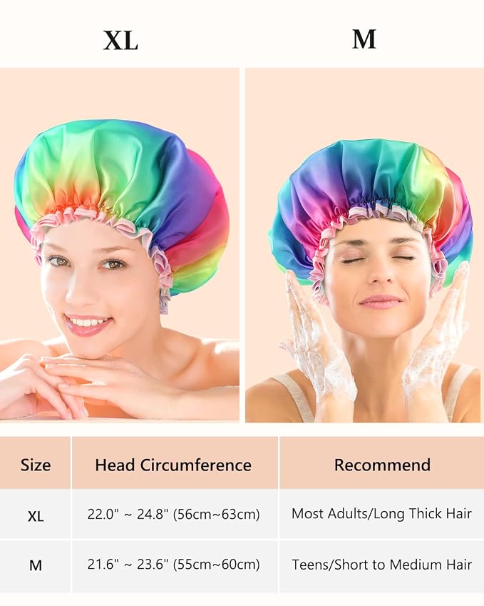 mikimini Large Shower Cap for Women Long Hair, Double Layer Waterproof - Image 3