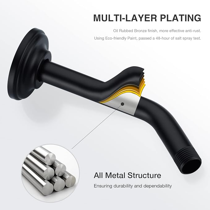 9 Inch Angled Shower Arm with Flange, Wall-Mounted Heavy Duty Stainless Steel - Image 4