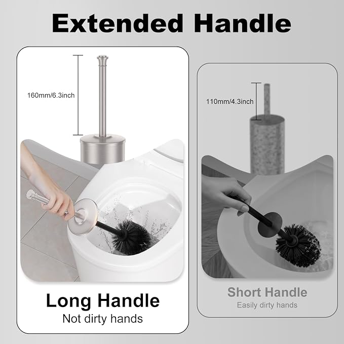Stain Nickel Toilet Brush and Holder，Extra Long Handled Toilet Brush - Image 3