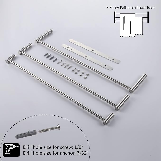 KOKOSIRI Bath Towel Bars Stainless Steel Bathroom 3-Tiers Ladder Towel Rack - Image 9