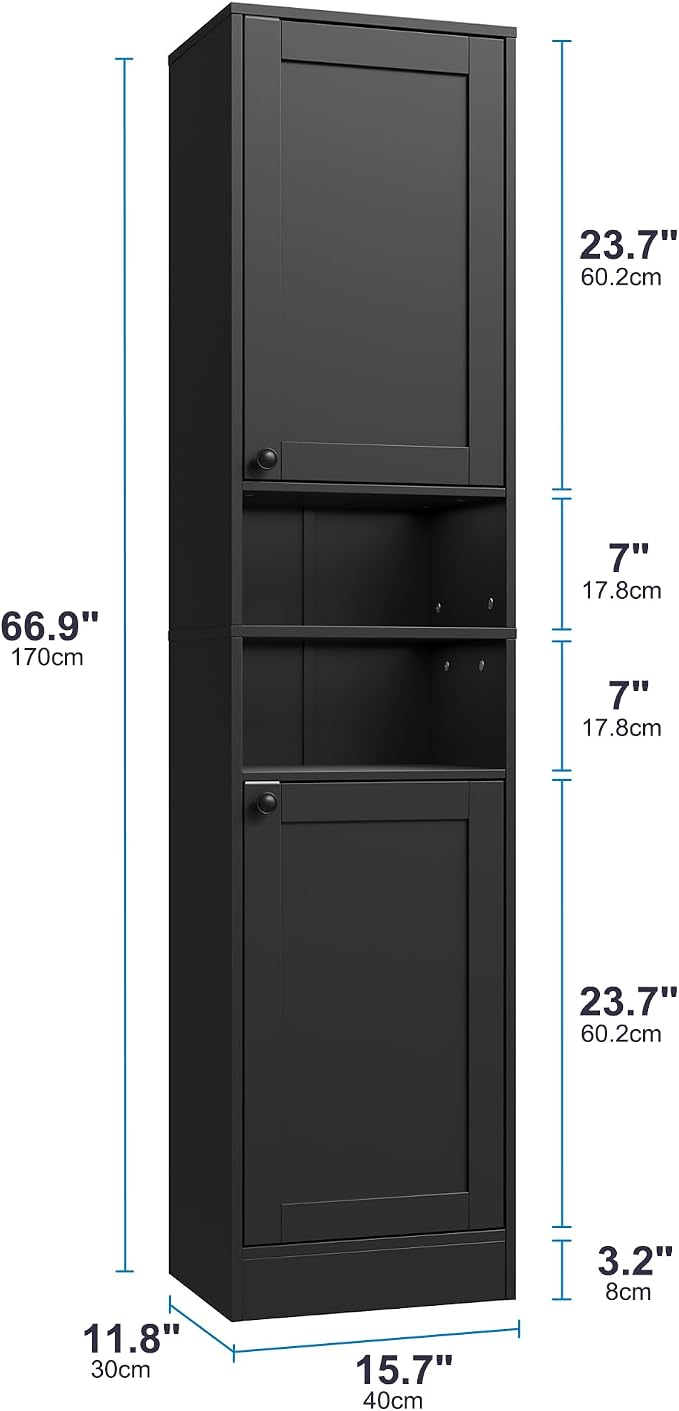 67" Tall Bathroom Cabinet with 2 Doors, Narrow Freestanding Floor Cabinet - Image 2