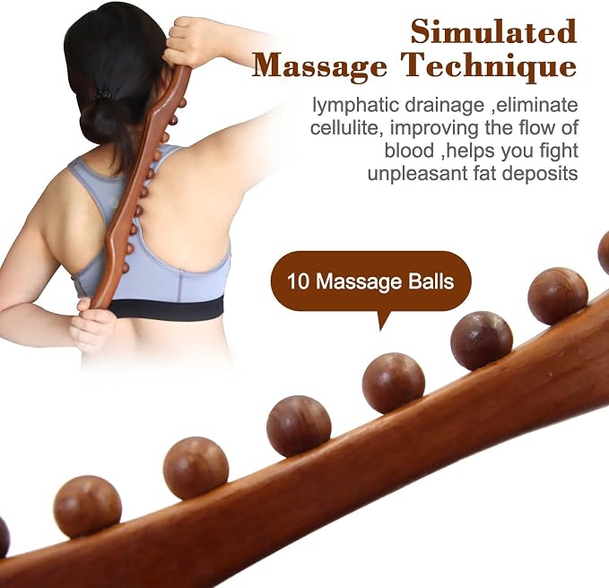 Wood Therapy Massage Tools, 21 inch Lymphatic Drainage Massager, Handheld - Image 2