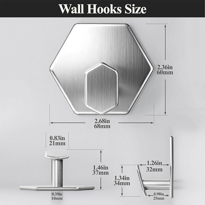 Adhesive Towel Hooks Heavy Duty Wall hooks Waterproof Stainless Steel Shower - Image 3