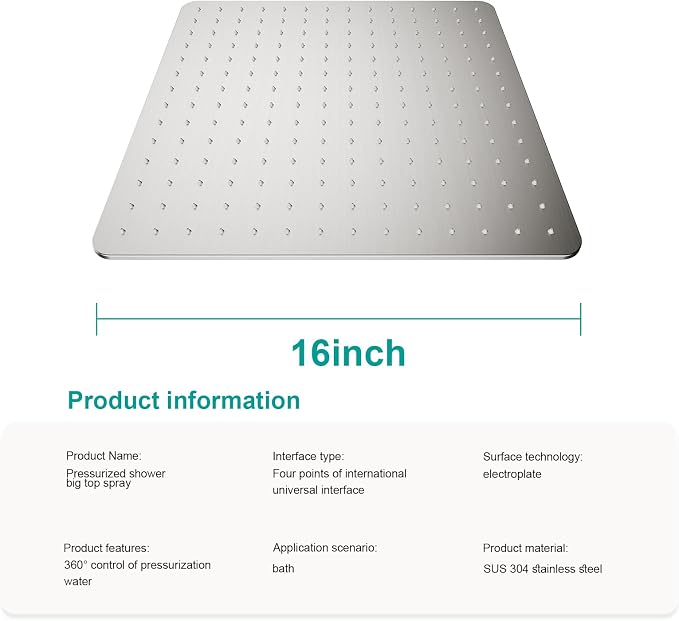Square Rain Shower Head, High Flow Stainless Steel, Work - Image 2