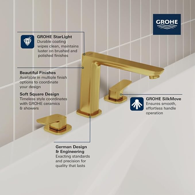 Grohe 101923GN00 Cubeo 3-Hole 2-Handle Deck Mount Tub Filler, Brushed Gold - Image 3