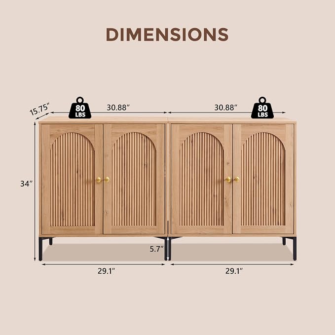 Bathroom Cabinet with Storage, 61.75" W Fluted Arched Free Standing Floor - Image 2