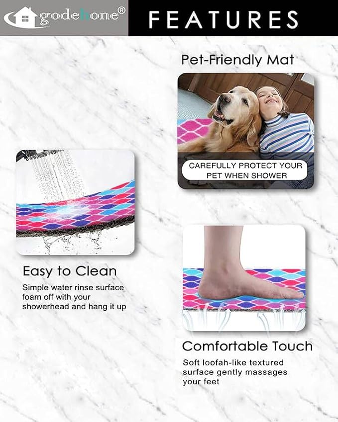 godehone Shower Mats Non Slip Without Suction Cups, PVC Loofah Bathroom Mats - Image 3