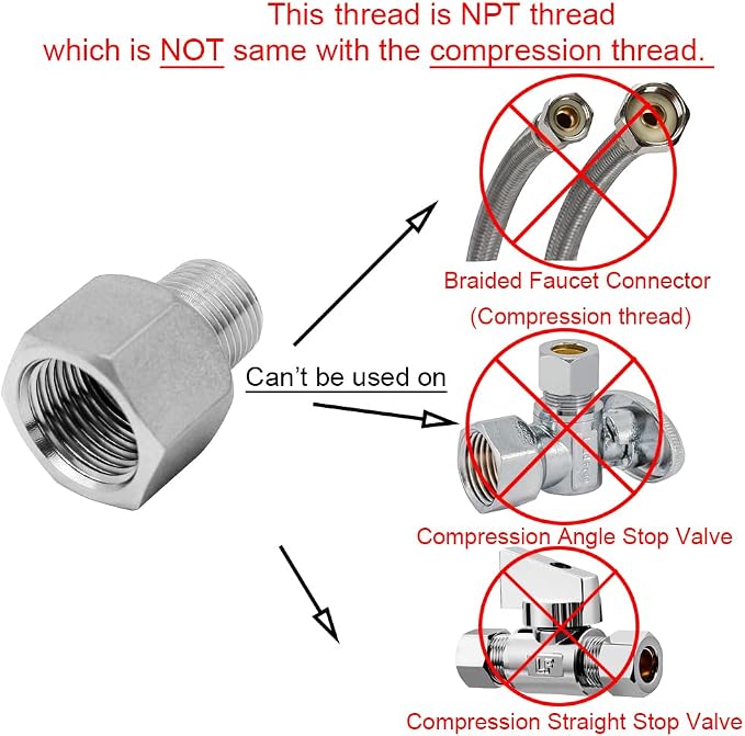 Beduan Stainless Steel NPT Reducer Adapter 1/4 Female to 1/4 Male Threaded - Image 2