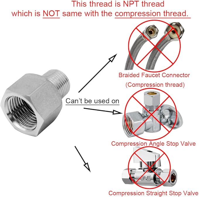 Beduan Stainless Steel NPT Reducer Adapter 3/8 Female to 3/8 Male Threaded - Image 2