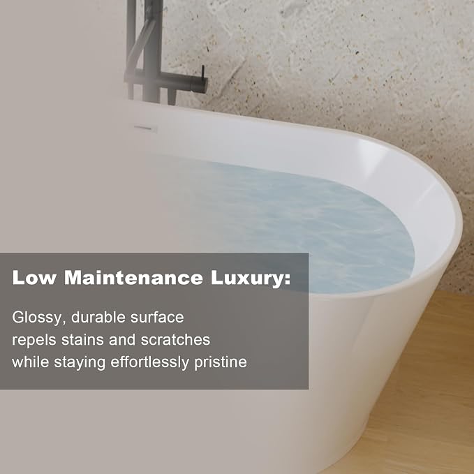 Zavdte 59'' Freestanding Acrylic Bathtub, Gloss White Stand Alone Soaking Tub - Image 4