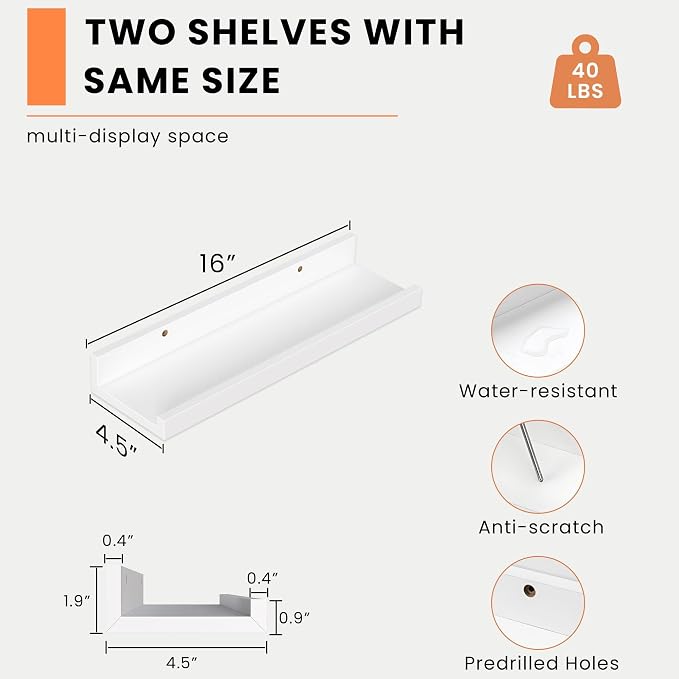 Heimlove Picture Ledge Shelf, Floating Shelves Set of 2, 16 Inch - Image 3