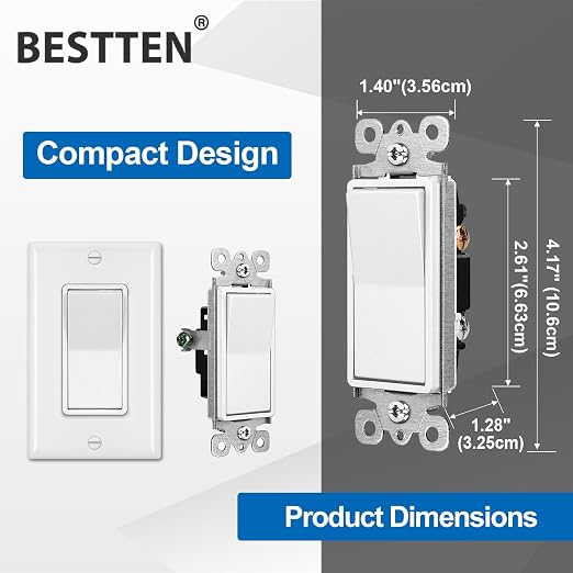 BESTTEN 10 Pack Single Pole Decorator Light Switch - Image 5