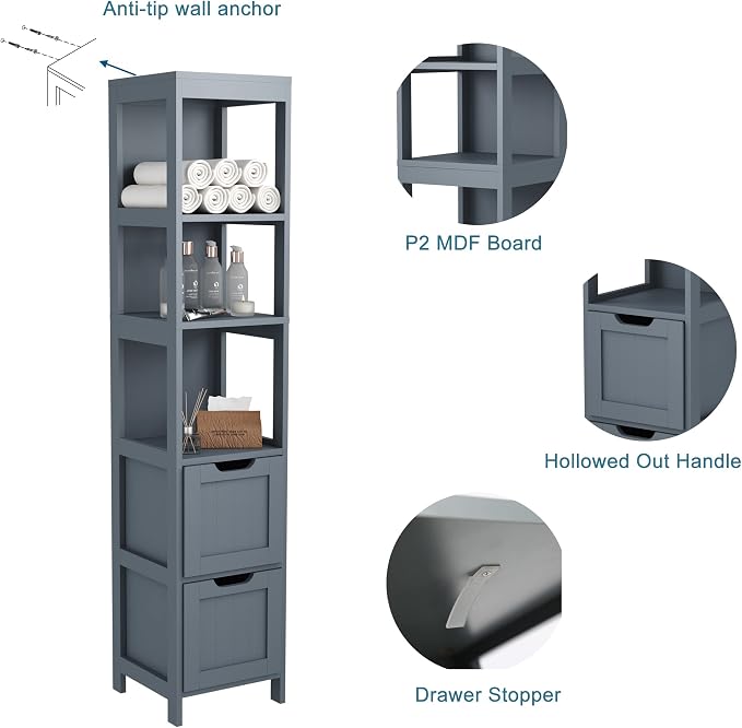 HOMEFORT Bathroom Storage Cabinet, Slim Tall Cabinet, Narrow Floor Cabinet - Image 7
