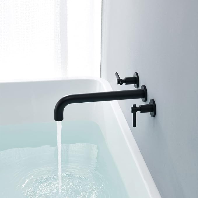Wall Mount Tub Filler Black Tub Faucet Brass Bathroom Bathtub Faucets - Image 4