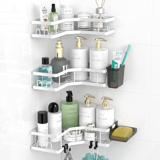 Corner Shower Caddy Bathroom Organizer Adhesive Shower Rack Bathtub Shelves by AKTECKE