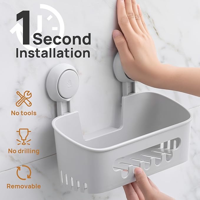 LEVERLOC Shower Caddy Suction Cup 2 Pack, Shower Organizer Removable Bathroom - Image 2