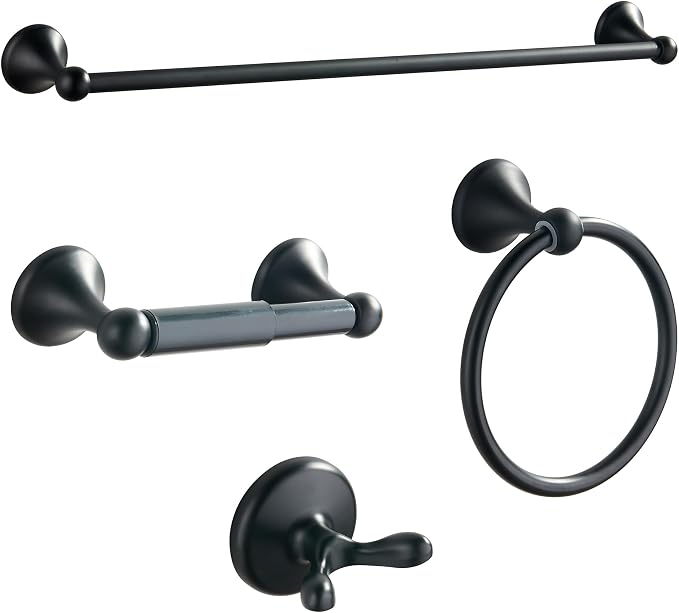 BGL Bathroom Accessory Set, Matte Black Adjustable Expandable Towel Bar 4-Piece by BGL