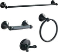 BGL Bathroom Accessory Set, Matte Black Adjustable Expandable Towel Bar 4-Piece by BGL