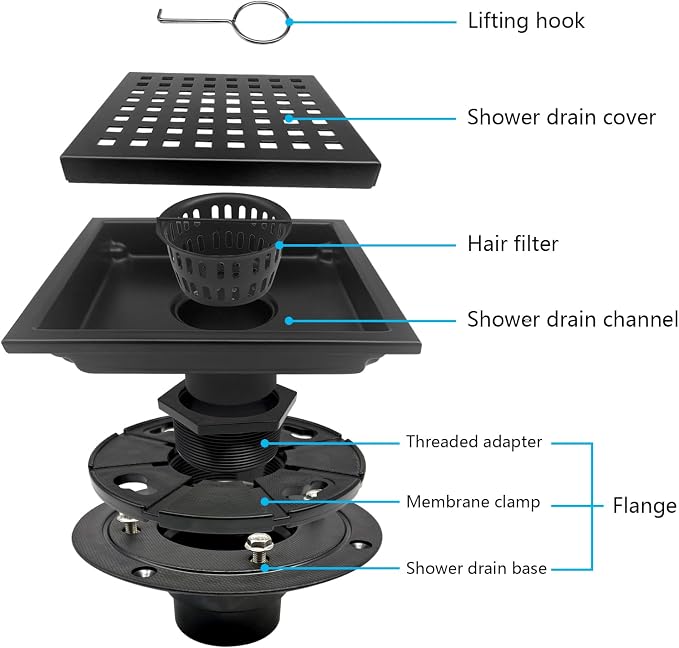 6 Inch Square Shower Drain - Image 4