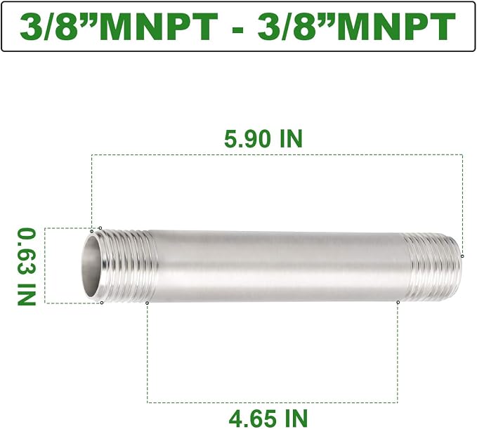 TAISHER 2PCS Stainless Steel Pipe Fittings, 3/8" NPT x 3/8" NPT Male Threaded - Image 4
