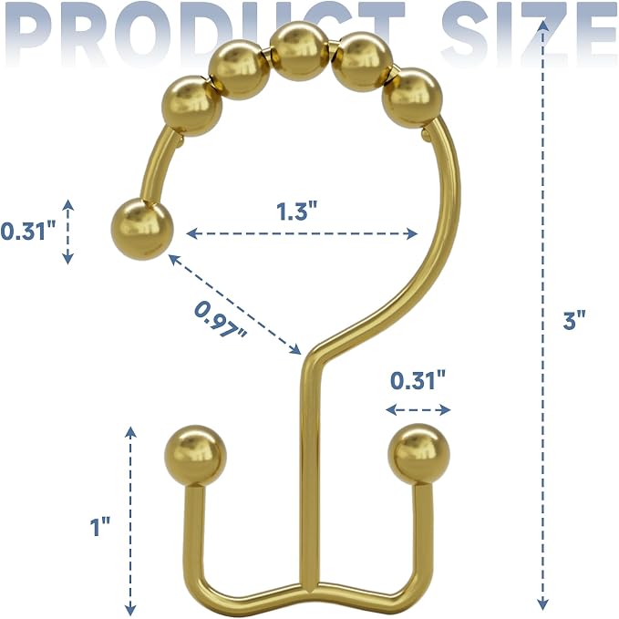 Titanker Gold Shower Curtain Hooks Rings, Rust-Resistant Metal Double Glide - Image 6