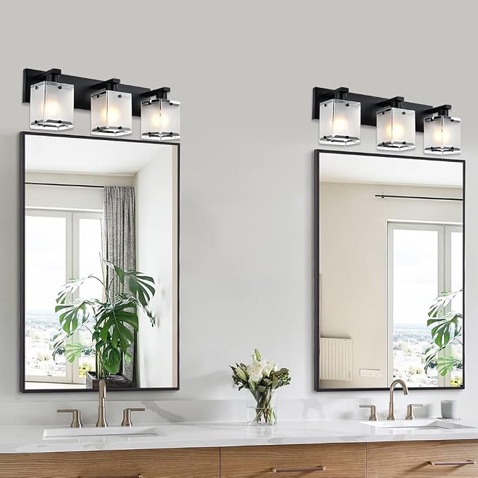 3-Lights Bathroom Light Fixture Over Mirror, Modern Black Wall Sconce Vanity - Image 3