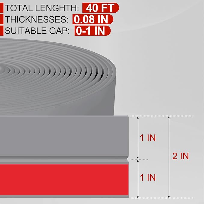 MYFAMIREA Door Weather Stripping 2IN x 40FT Door Draft Stopper Seal Tape - Image 2