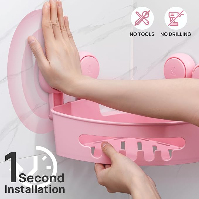LEVERLOC Corner Shower Caddy Suction Cup, Shower Caddy Basket Powerful Suction - Image 2